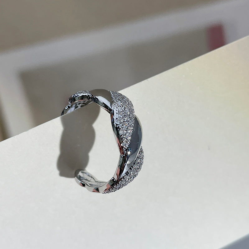 Zirconia wide index finger ring personalized petal ring light luxury exquisite ring