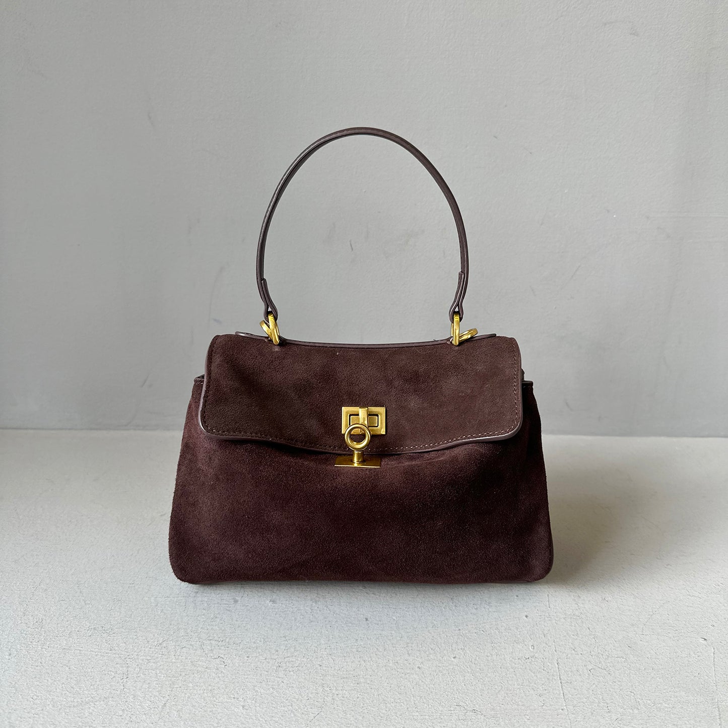 Suede stitching layered leather Kelly bag