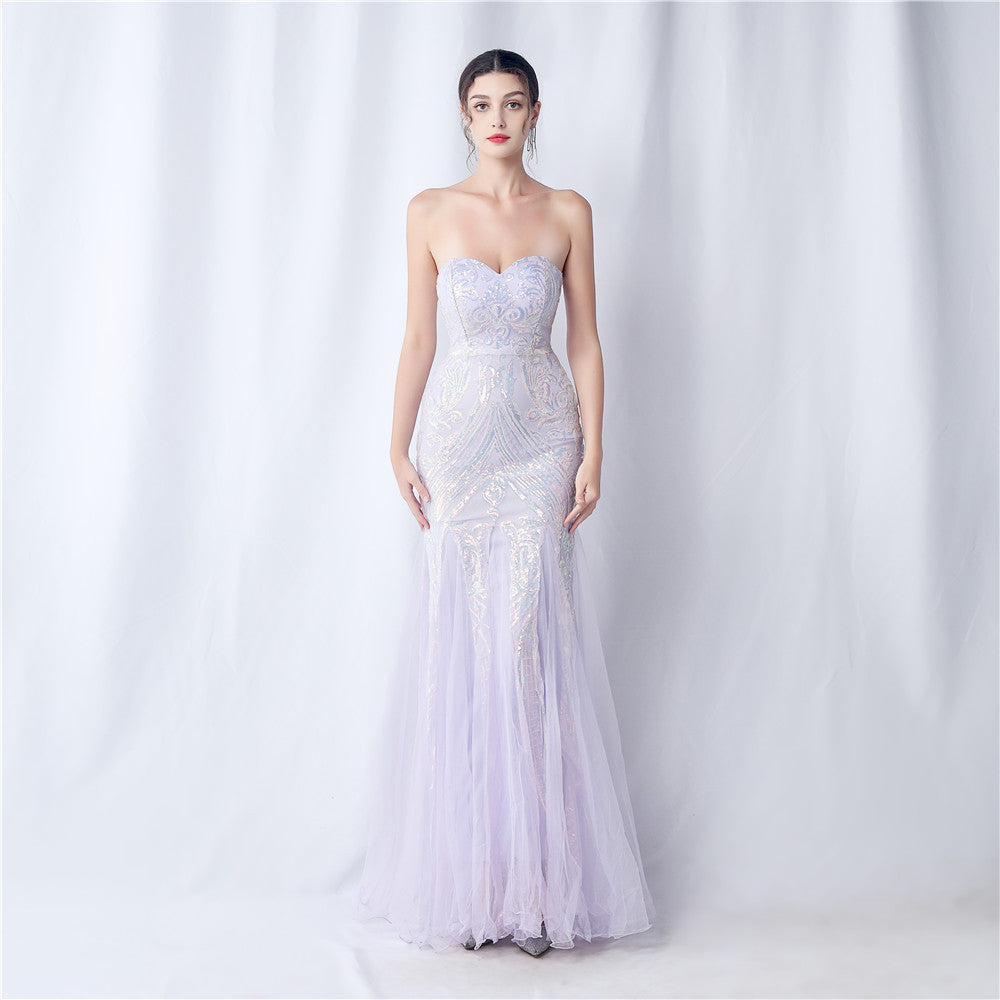High-end sparkling evening long tube top evening dress