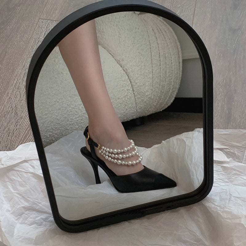 Black swan pearl pointed toe high heels