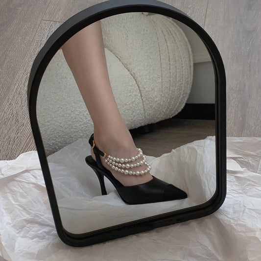 Black swan pearl pointed toe high heels
