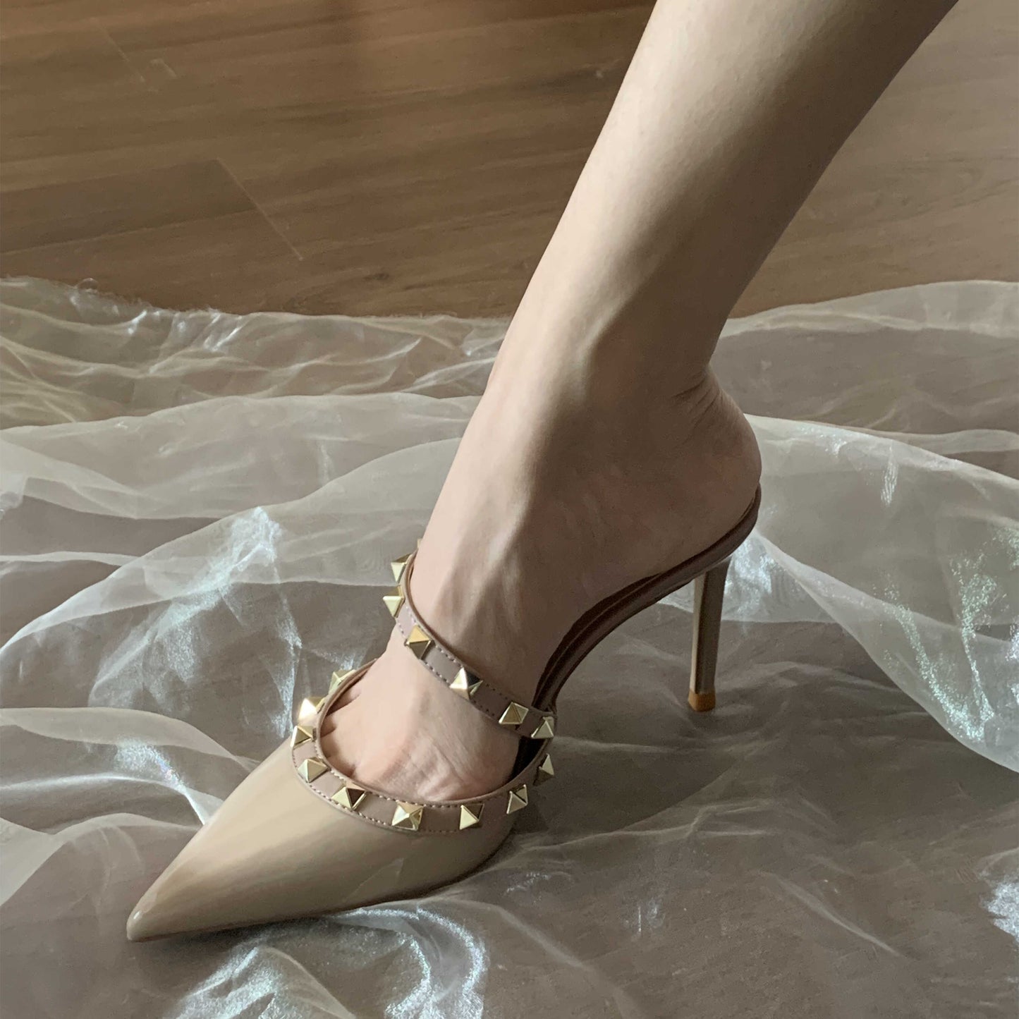 Pointed rivet stiletto heel sandals