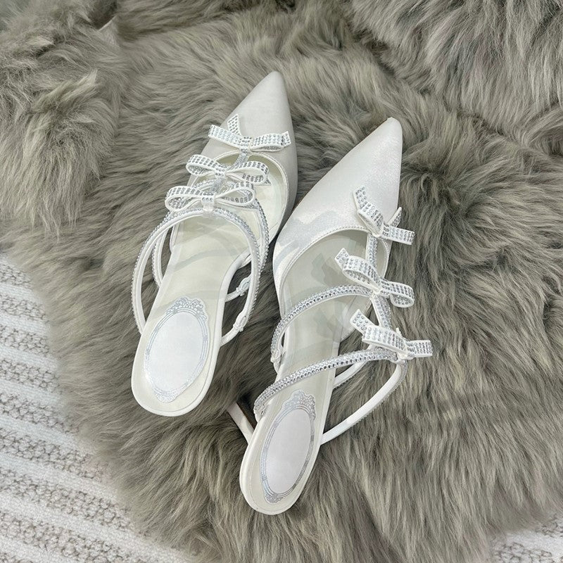 French pointed toe half-slip rhinestone sandals