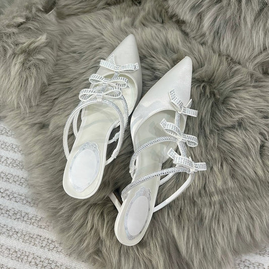 French pointed toe half-slip rhinestone sandals