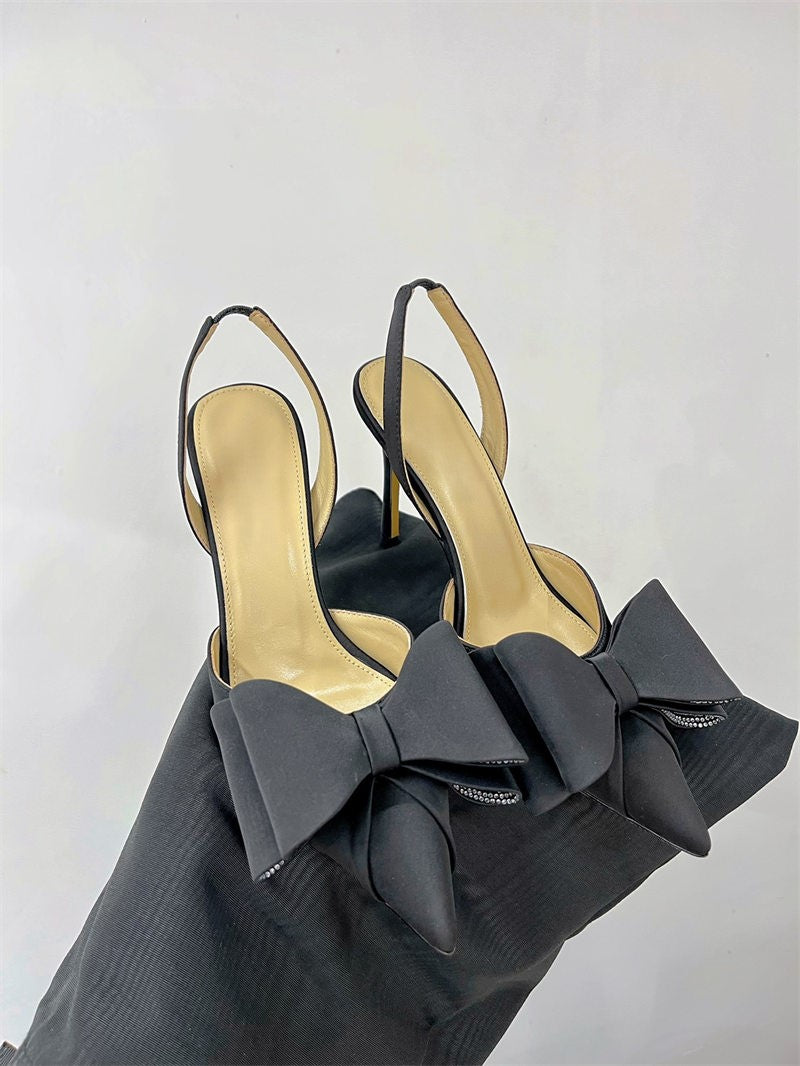 Bow high heels, rhinestone heart strap sandals