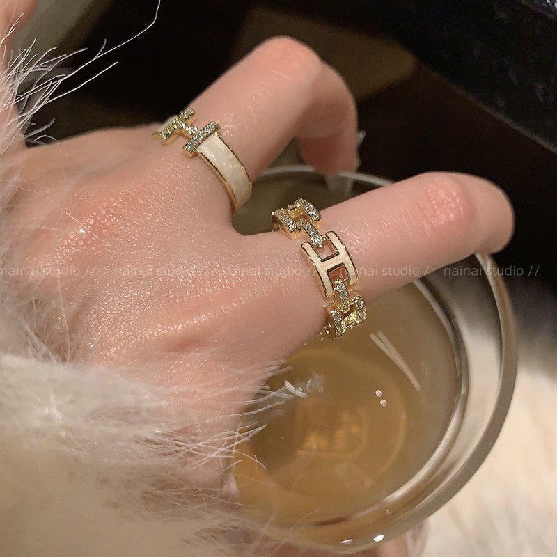 H letter ring ~ enamel light luxury index finger ring