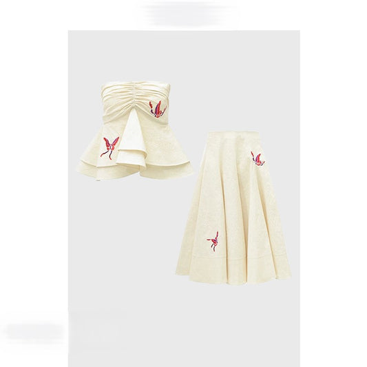 Two piece tube top skirt suit