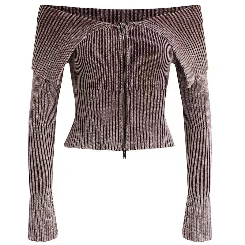 Bateau collar knitted cardigan