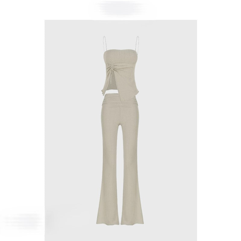 Lrregular slit suspender suit