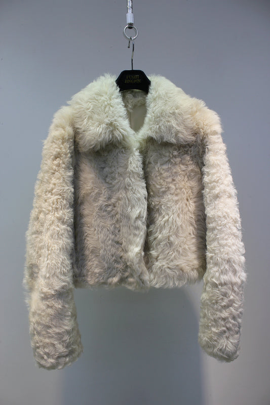Spanish Tuscan sheepskin all-in-one simple short fur coat