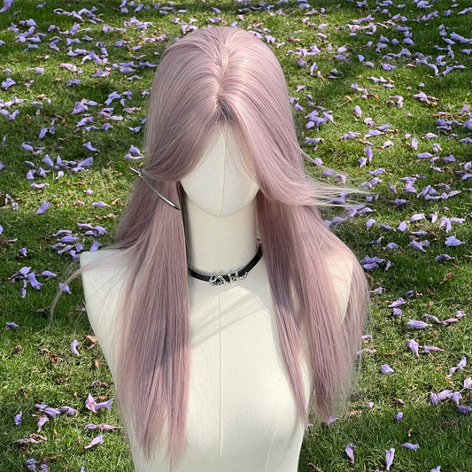 Gray purple bangs wig