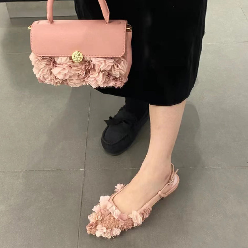 Niche low heel toe sandals with lace flowers