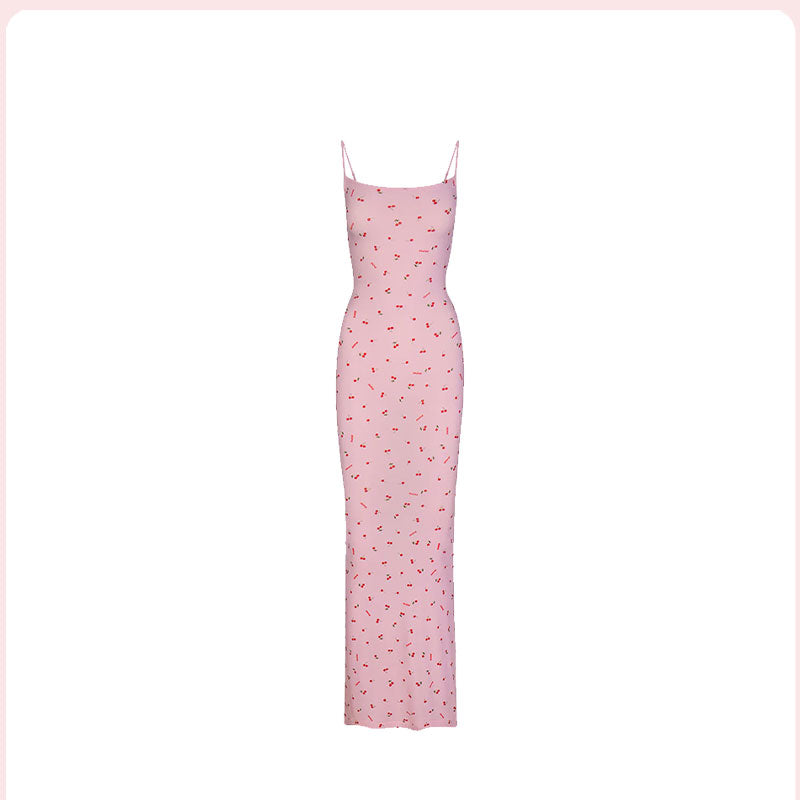 Cherry print sexy hip dress