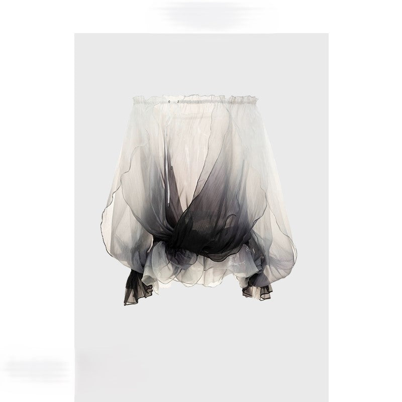 French gradient one-shoulder top with ladylike temperament