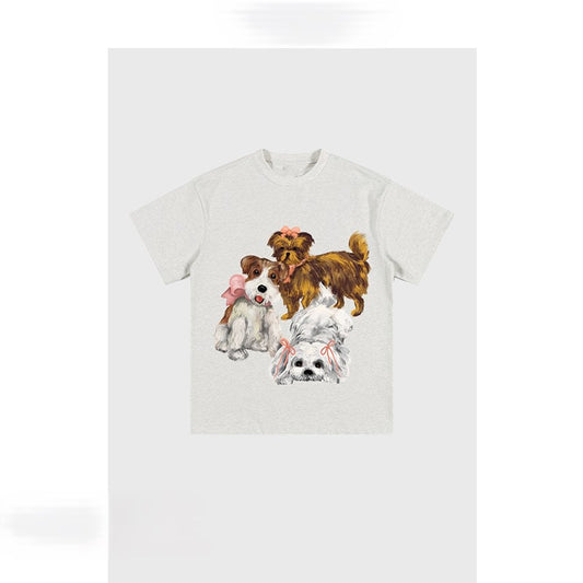 Puppy print T-shirt for women, cute and versatile for age reduction