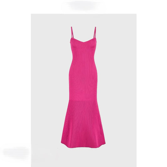 Rose red fishtail knitted suspender dress