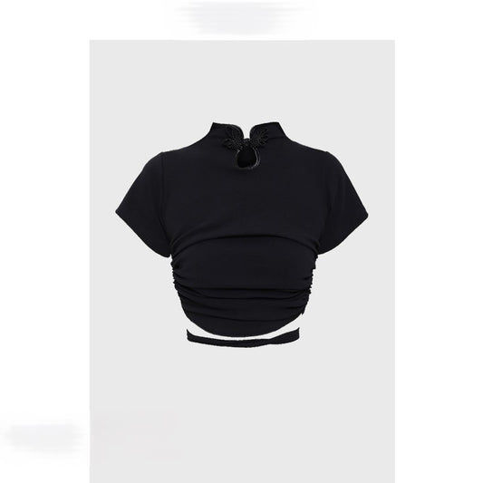 Short black slim fit shirt with hot girl style