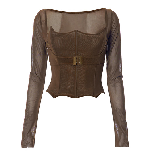 American style herringbone mesh long sleeves