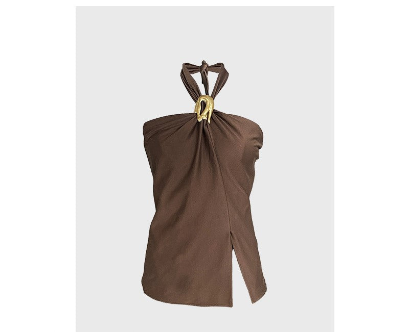 French halter neck suit dress for ladies, retro two-piece suit