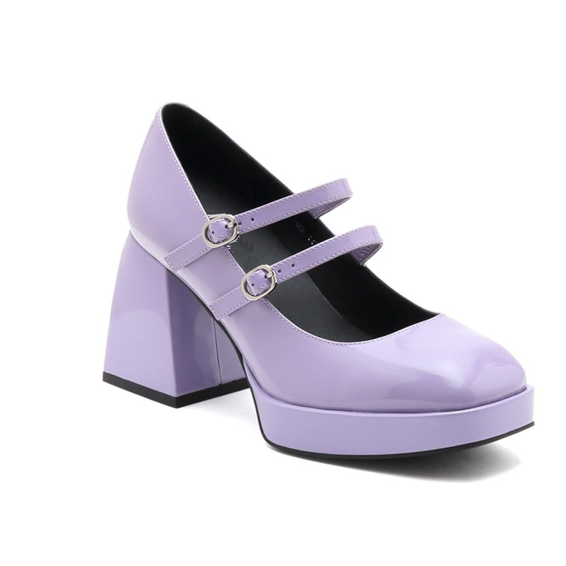 Vintage Mary Jane Shoes Women French Square Toe High Heels