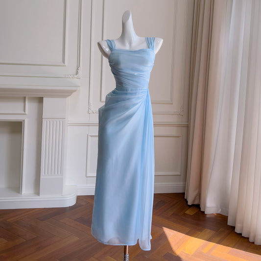French blue suspender design waist long skirt