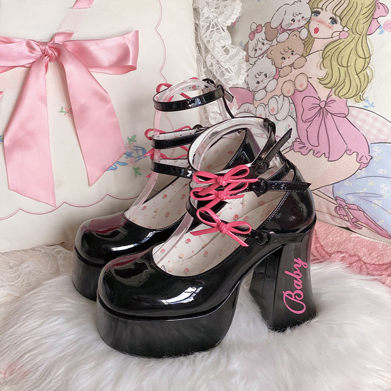 Barbie Diary·Original bow platform high heels thick