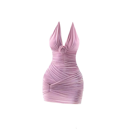 3D Flower Halter Neck Dress