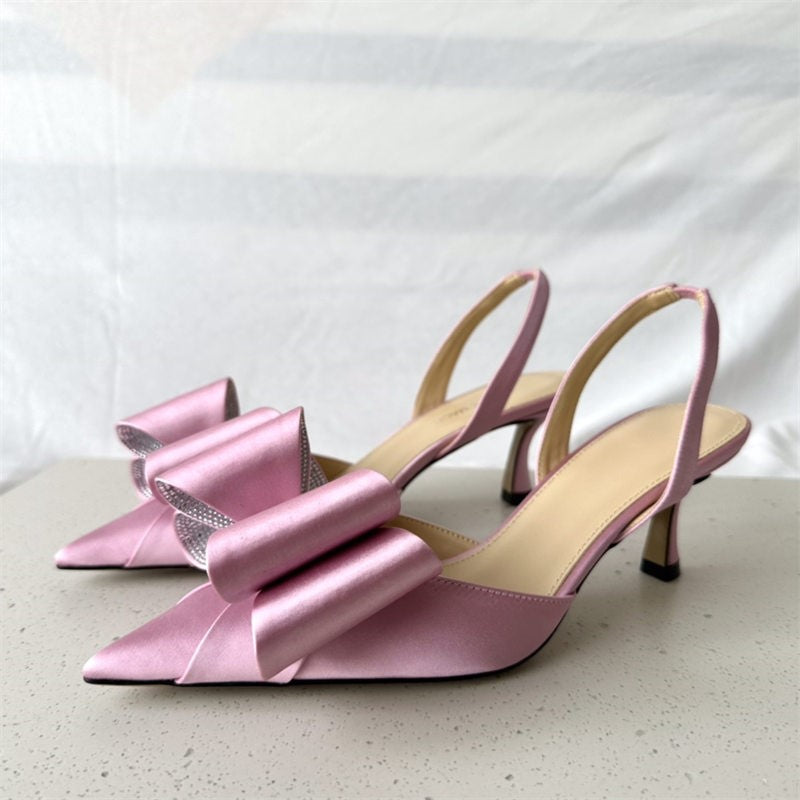 Bow high heels, rhinestone heart strap sandals