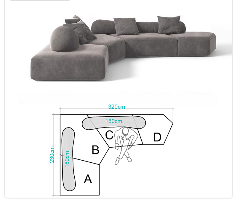 Rock sofa living room sofa Italian minimalist fabric villa module double-sided special-shaped sofa