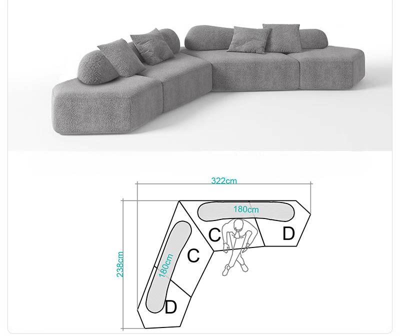 Rock sofa living room sofa Italian minimalist fabric villa module double-sided special-shaped sofa