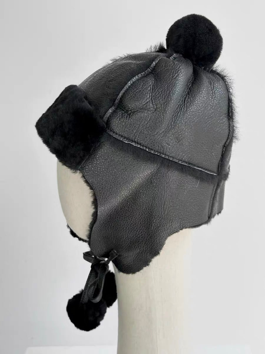 Lmported sheepskin all-in-one hat for men and women windproof fur ear protection hat