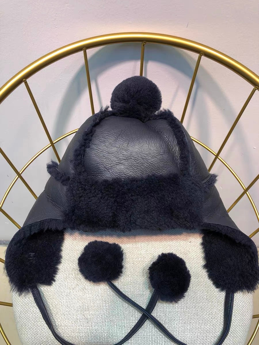 Lmported sheepskin all-in-one hat for men and women windproof fur ear protection hat