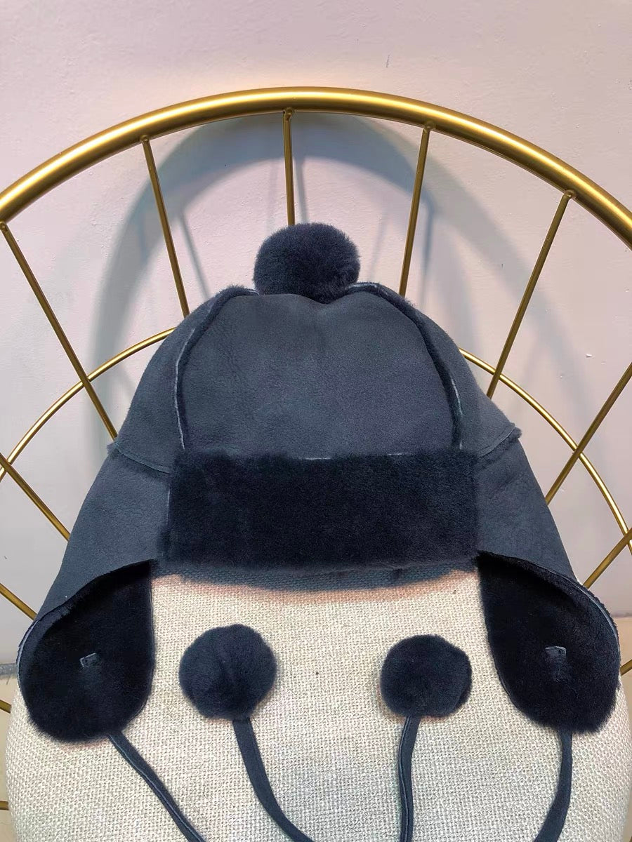 Lmported sheepskin all-in-one hat for men and women windproof fur ear protection hat