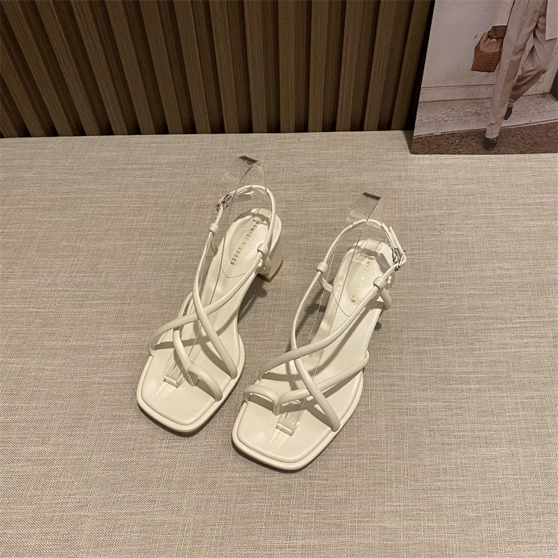 Fairy style square toe thin strap Roman shoes