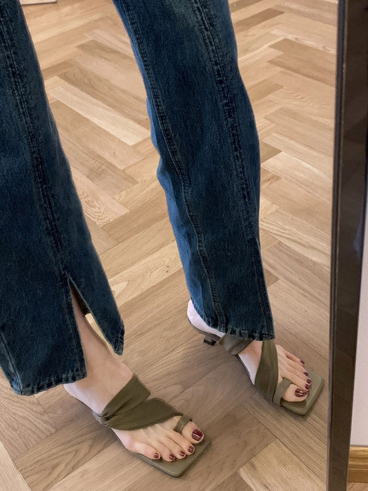 Small square toe stiletto thong sandals