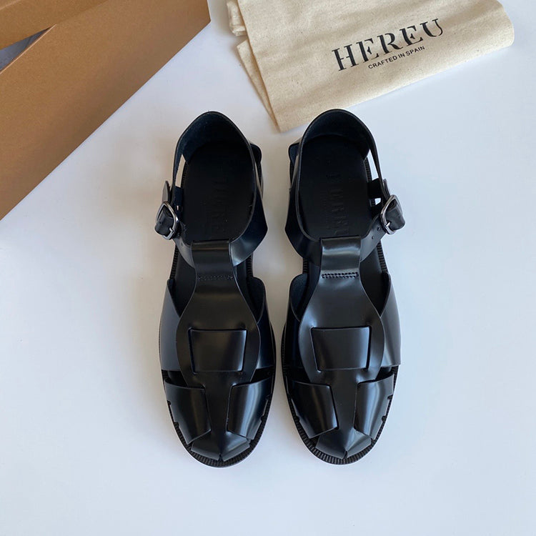 Mary Jane's new style cowhide hand-woven flat buckle women's shoes