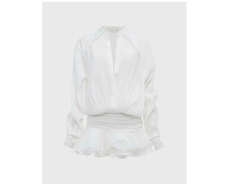 French high-end ruffle shirt dress