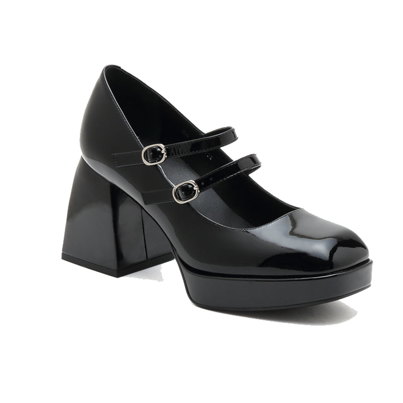 Vintage Mary Jane Shoes Women French Square Toe High Heels