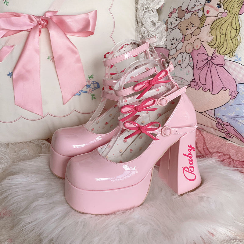 Barbie Diary·Original bow platform high heels thick