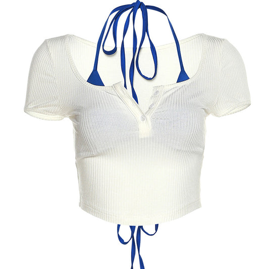 White square neck short T-shirt