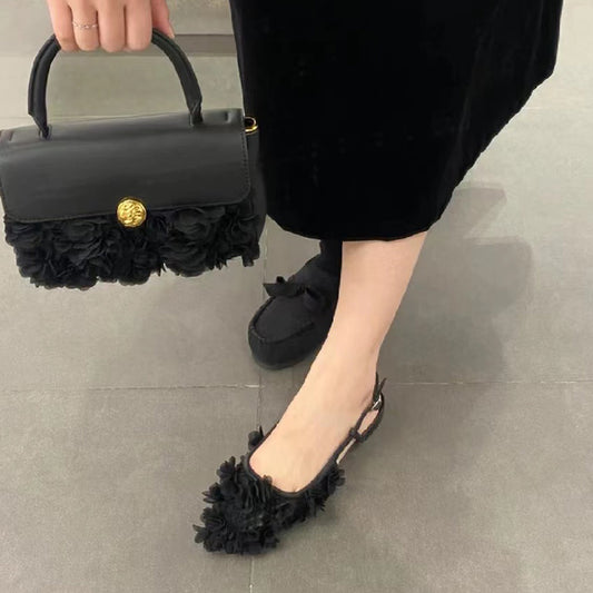 Niche low heel toe sandals with lace flowers