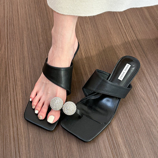 Square toe low heel sandals
