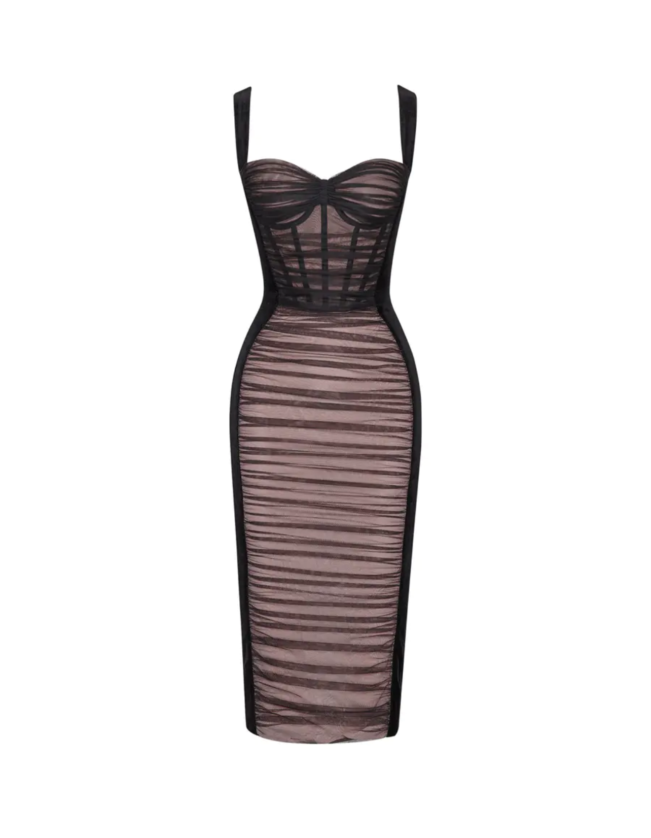 FISHBONE CORSET PLEATED DRESS WITH SUSPENDER BELT ANNUAL MEETING DINNER DRESS