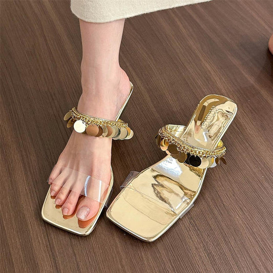 Silver sequin strap high heel sandals for women