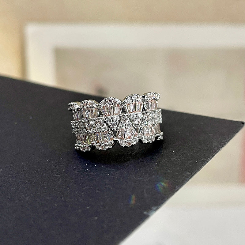 Zirconia wide index finger ring personalized petal ring light luxury exquisite ring