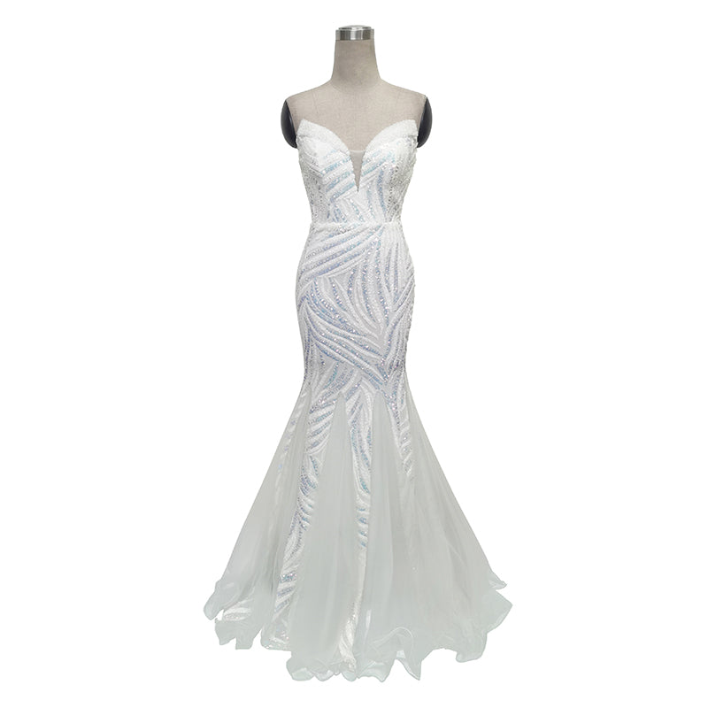 Heavy industry tube top, high-definition beaded sequins, long banquet host bride's toast dress, birthday evening dress