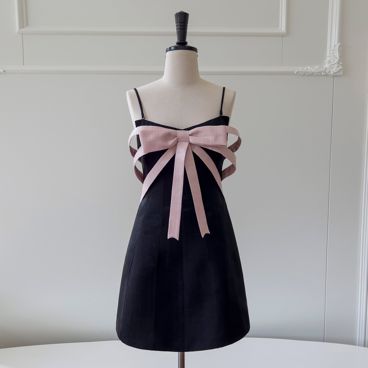 Bow black satin dress