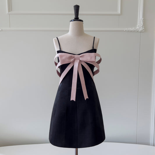 Bow black satin dress