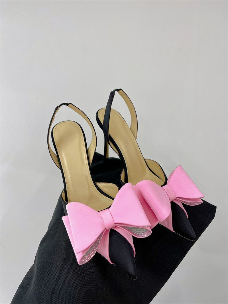 Bow high heels, rhinestone heart strap sandals