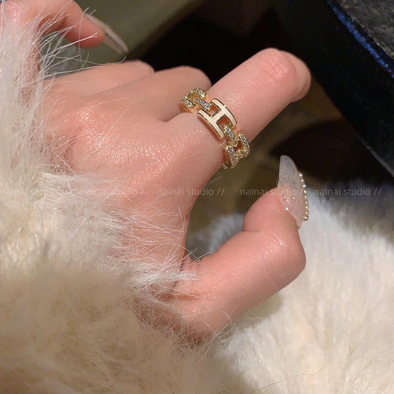 H letter ring ~ enamel light luxury index finger ring